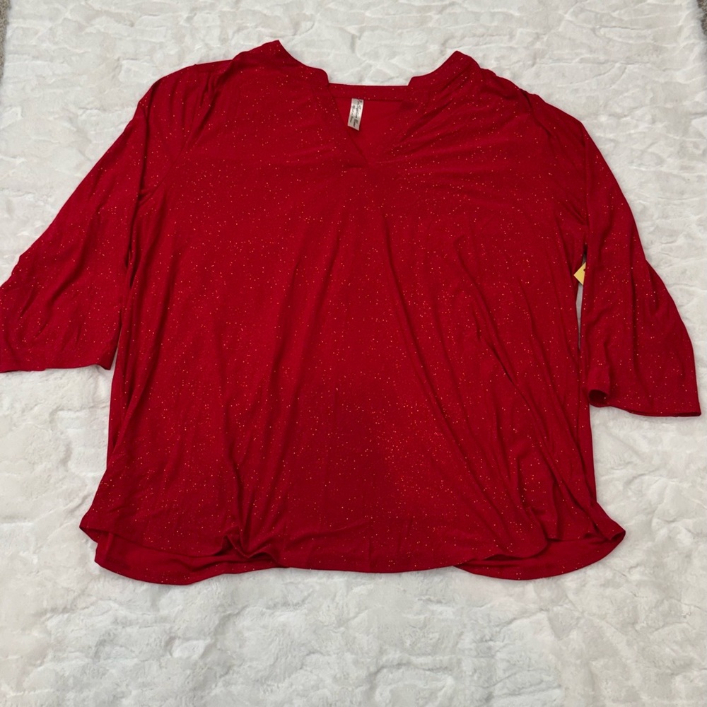 NWT Per Seption Red Glitter 3/4 Sleeve